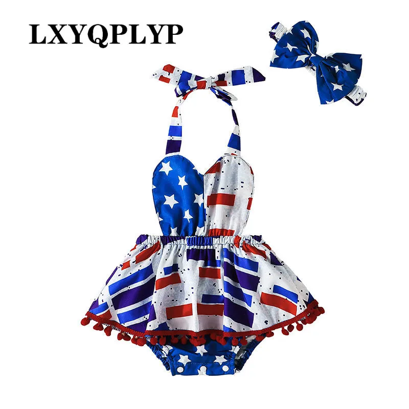 

2022 summer European and American fashion infants and young children's Independence Day jumpsuit newborn clothes