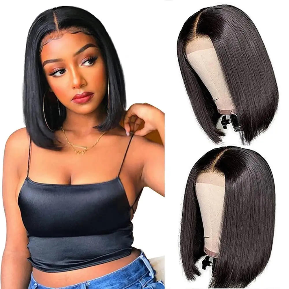 Short Bob Wig Straight  Transparent Lace 13X4 Human Hair Wigs  for Black Women Pre Plucked  4X4 Closure Wig  Brazilian