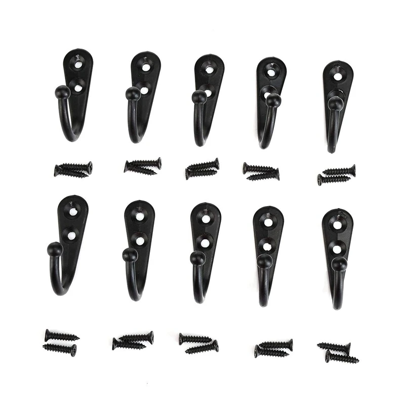 

Promotion! Coat Hook Wall Hook Black Bedroom Bathroom Coat Hook Kitchen Office Wall Hook (A Set Of 10 With 20 Screws)