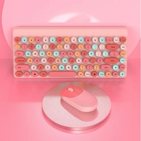 

RYRA Retro Punk Round Keyboard And Mouse Set Wireless Gaming Backlit Keyboard USB Backlight Ergonomic Gamer Keyboard For PC