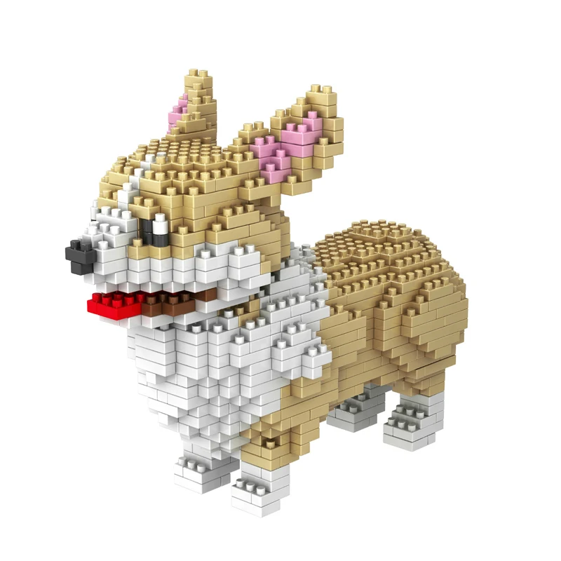 

PZX 6618-7 Animal Pembroke Welsh Corgi Diamond Building Bricks Kawaii Dog Pet Model DIY Micro Blocks Toys for Kids Gifts 905 PCS