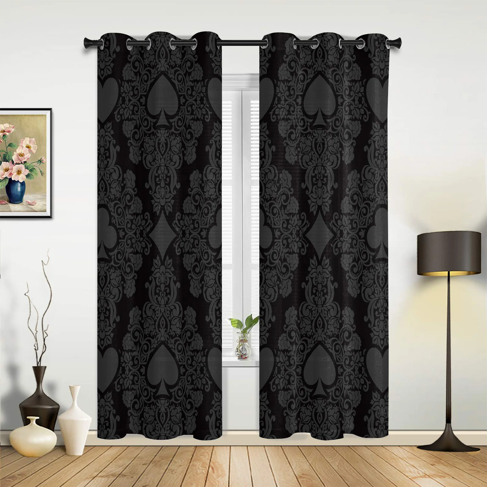 

Black Playing Card Hearts Heart Curtains for Bedroom Living Room Drapes Kitchen Children's Room Window Curtain Modern Home Decor