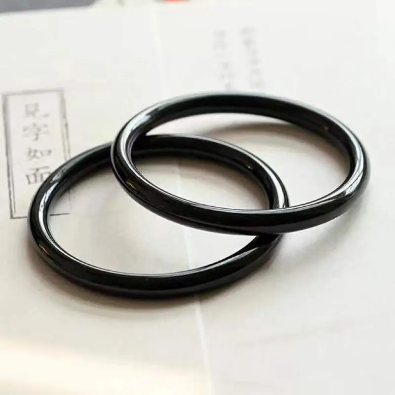 

Natural Jade Bangles Women Fine Jewelry Genuine Black Agate Stone Jades Stone Thin Round Bangle Bracelet For Girlfriend Mom Gift