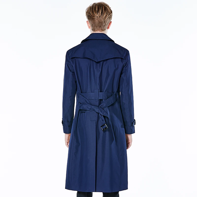 Мужская Длинная черная ветровка до колен непромокаемая британская трендовая