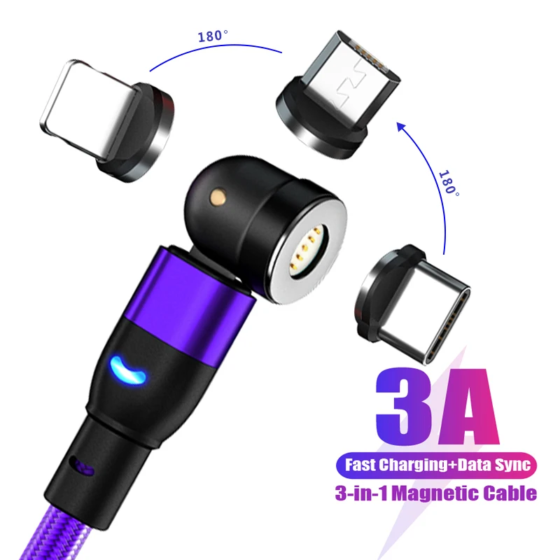 

SZBRYTMAX 3A Fast Charging MicroType C Cable Rotate Magnetic Cable For Xiaomi iPhone Samsung Magnet Charger Phone Data Wire Cord
