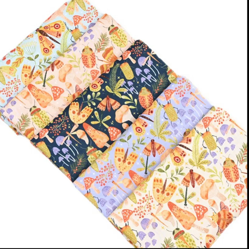 

Plain 100% Cotton Fabric With Insect Flower Grass Butterfly Print, Handmade DIY Bag Garment Shirt Dress Sewing Tissue CR-1813