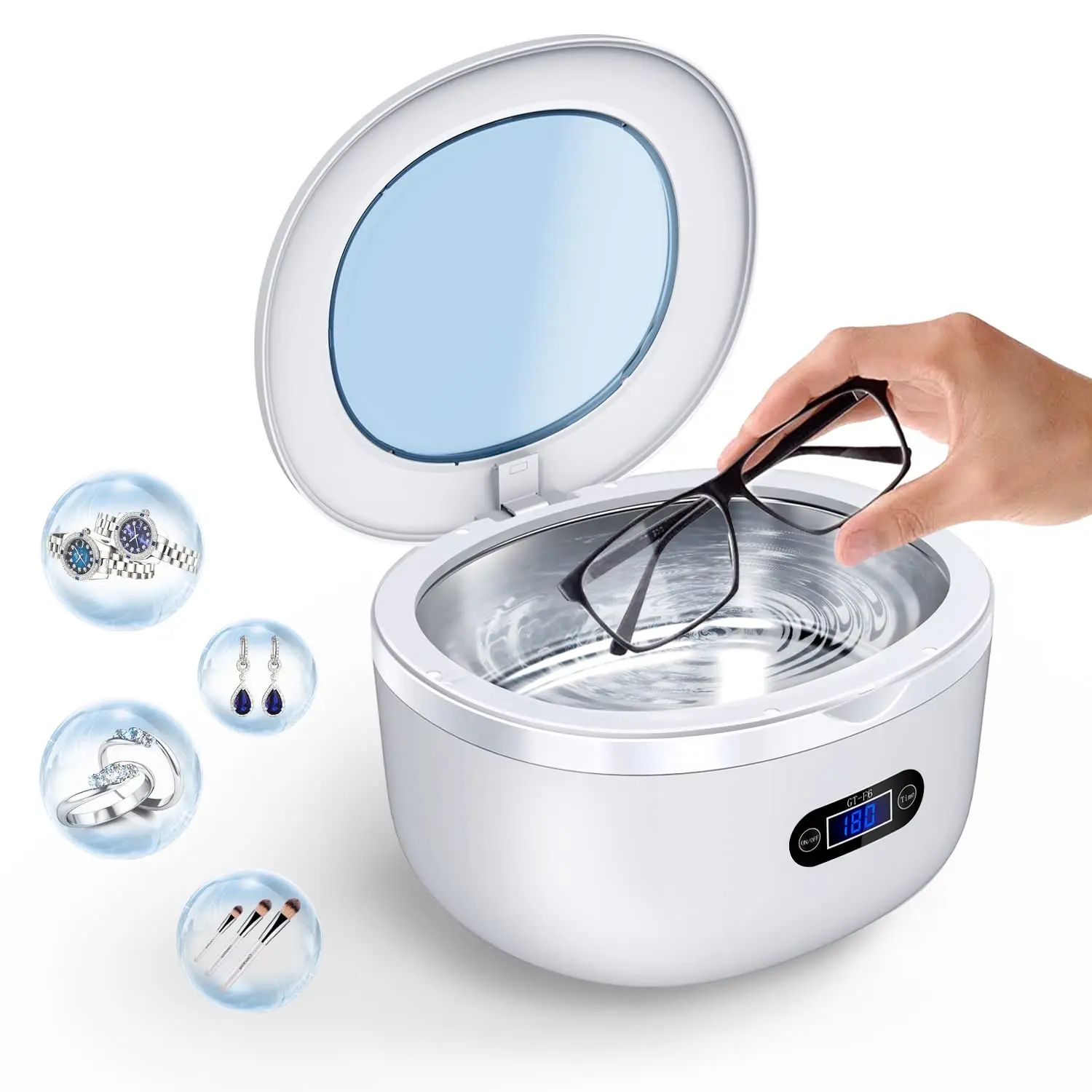 

Ultrasonic Cleaner Ultrasonic Jewelry Contact Lens Cleaner Portable Ring Cleaner 40000 Hz Ultrasonic Machine with Timing