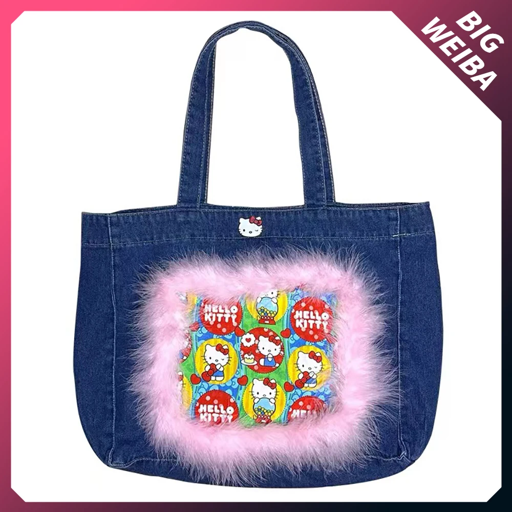 

Новинка Kawaii Hello Kitty Cinnamoroll Mymelody сумка-мессенджер Y2K плюшевая джинсовая Холщовая Сумка повседневная большая сумка через плечо подарок