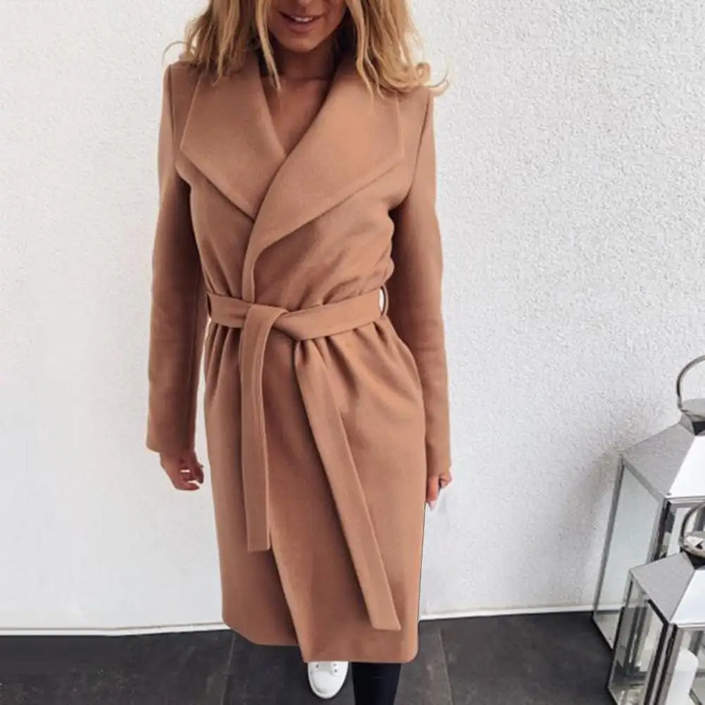 

Casual Women Oversize Coat Women Winter Coat Long Sleeve Large Lapel Waist Tied Long Coat Waist Tied