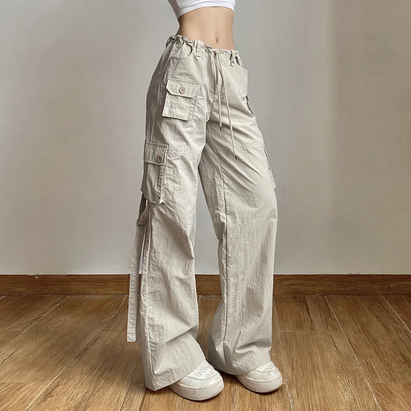 

Drawstring Y2K Baggy Cargo Pants Women Vintage Low Waist Sweatpants Casual Loose Wide Leg Trousers Summer Streetwear