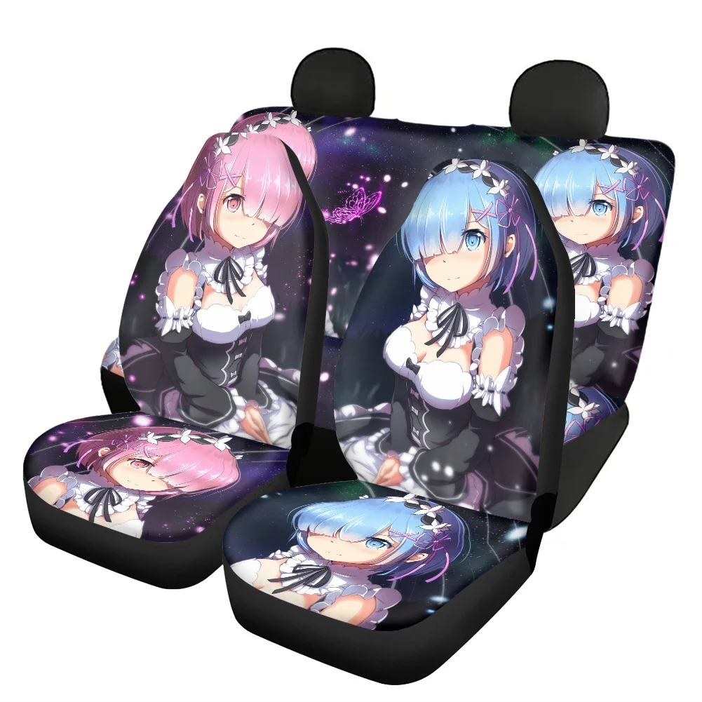 Re Zero Rem Ram 3D Printing Anime Universal Fit Car Seat Covers Black Front Seat Durable Washable Auto Mads Vehicle Seat Covers