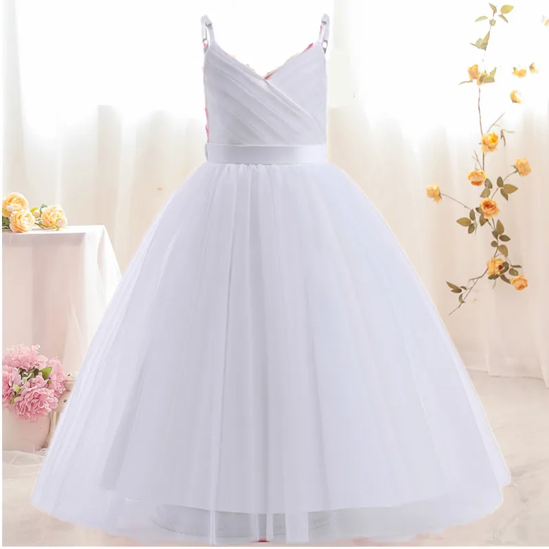 Элегантное белое свадебное платье принцессы для девочек искусственное детское