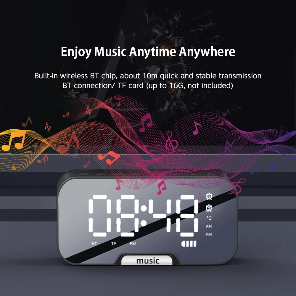 music alarm clocks mirror fm radio led digital clock 2 alarm snooze 24h electronic watch dimming table phone stand usb clocks free global shipping
