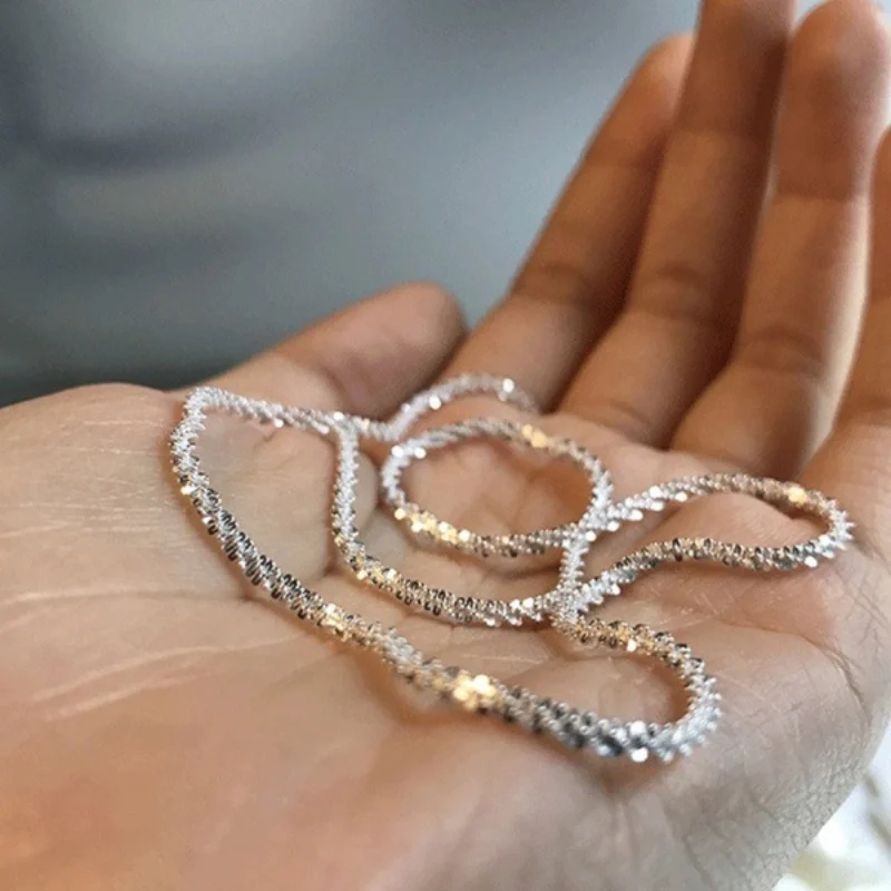 

New Classic Silver Necklace Gypsophila Plain Women Clavicle Chains Neck Collar Necks Chain Sparkling Torsion Jewelry