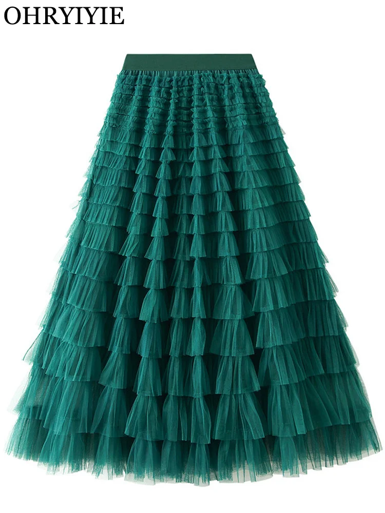 

Solid Color Floor-Length Tulle Skirt Bohemian Women Lengthen Boho Long Maxi Skirt Female Autumn Winter Party Skirt Lady