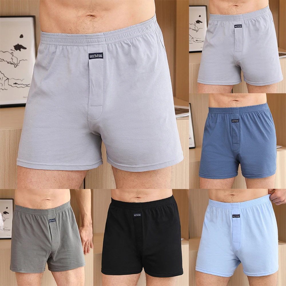 Mens Boxer Comfortable Shorts Rich Cotton Elasticated Pack Loose Underwear Home Skin-friendly Shorts Breathable Underpants