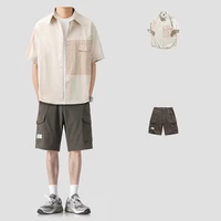 mens casual suit japan harajuku outdoor shirt shorts two piece set summer mens suit 2022 retro fashion men clothing