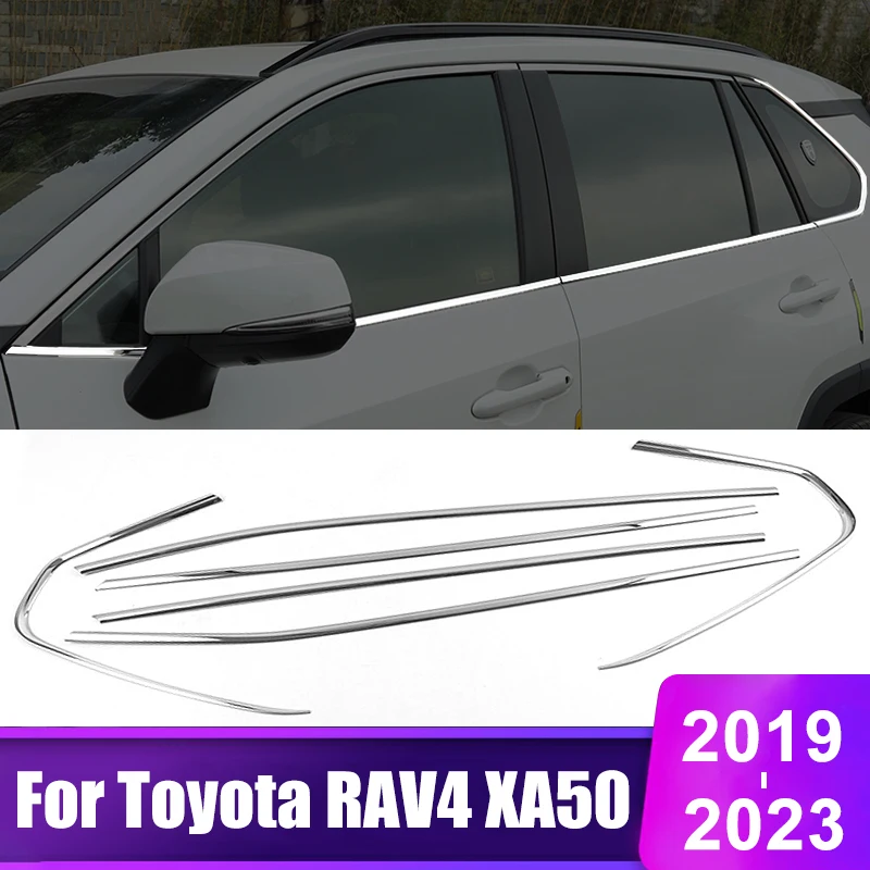 

For Toyota RAV4 XA50 2019 2020 2021 2022 2023 RAV 4 Hybrid Car Window Frame Trim Strip Cover Sticker Stainless Steel Accessories