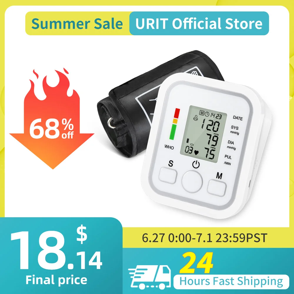 

Blood Pressure Monitor Upper Arm Automatic BP Cuff Machine with LCD Display for Home Use Health Care Heart Beat Meter