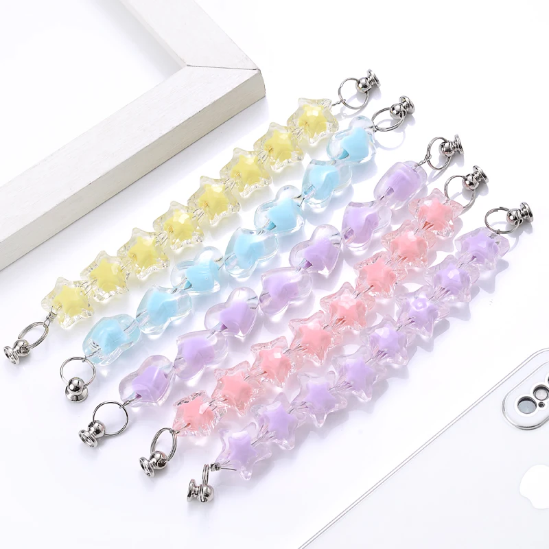 5 Цветов Акриловая Телефонная Цепочка Пятиконечная Звезда Сердце-Формы Мобильные Цепочки Женская Привлекательность Противопотерянные Петли Держатель Ремешки Аксессуары для Ювелирных Изделий на.