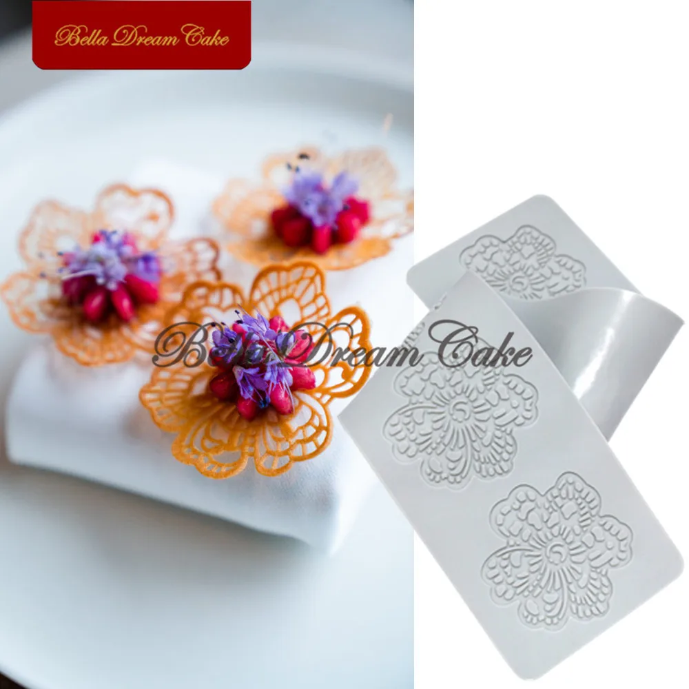 

New Flower Pattern Cake Lace Mat Fondant Cake Border Decoration Silicone Pad for Wedding Cake Decorating Tool Baking Accessories