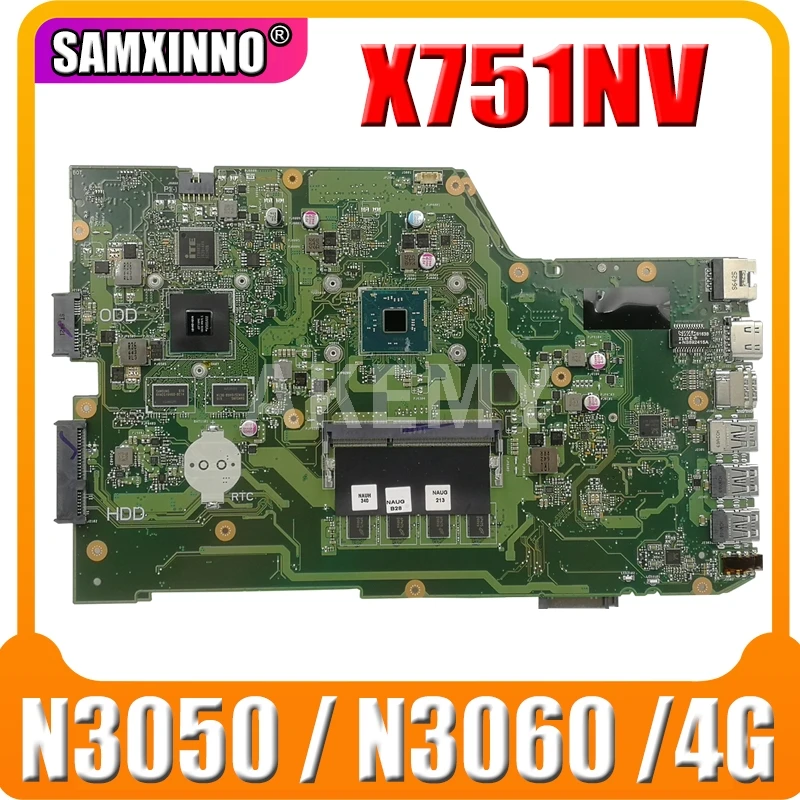 

SAMXINNO X751NV original mainboard for ASUS X751N Laptop motherboard X751NV mainboard with 4GB-RAM N3050 / N3060