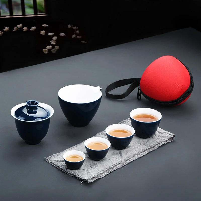 Керамический чайник Gaiwan один четыре чашки чайные наборы портативные дорожные