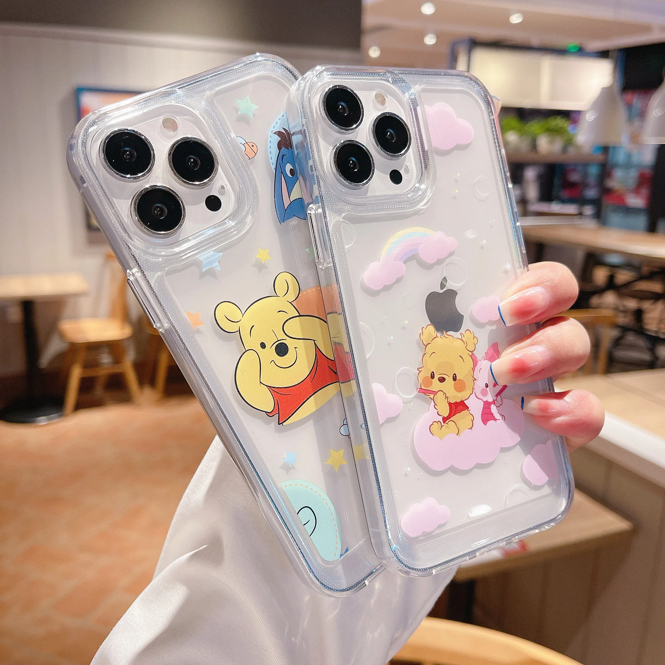 

BanDai Winnie the Pooh Phone Cases For iPhone 13 12 11 Pro Max XR XS MAX 8 X 7 SE Couple Transparent Anti-drop Soft TPU Cover