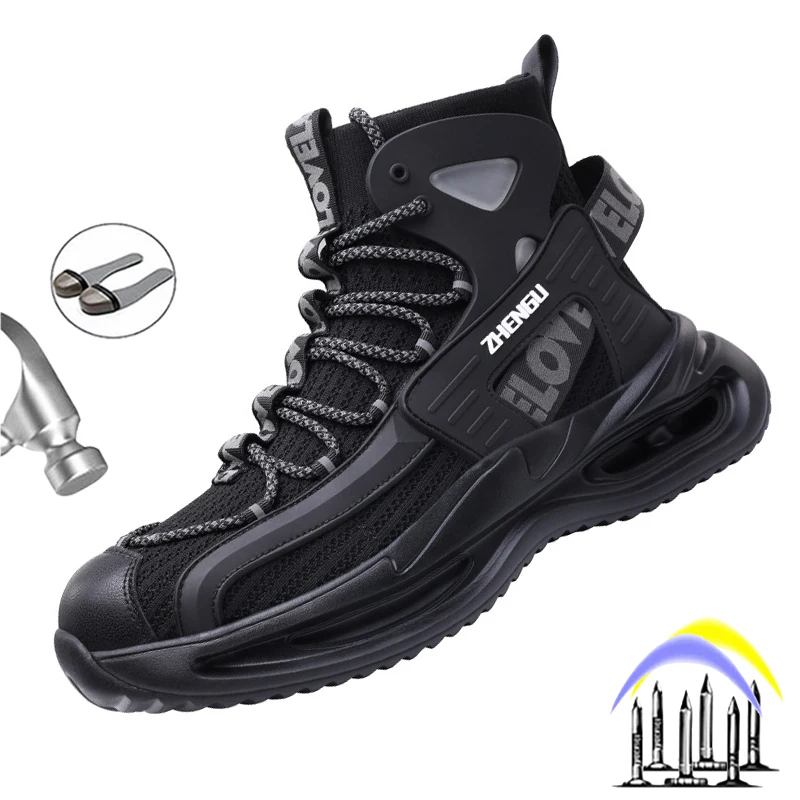

2023 New Men Work Sneakers Steel Toe Puncture Proof Construction Security Boots Indestructible for Male Breathable Safety Shoes
