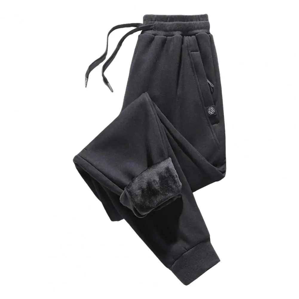 Мужские однотонные спортивные брюки с эластичным поясом и плюшевой подкладкой