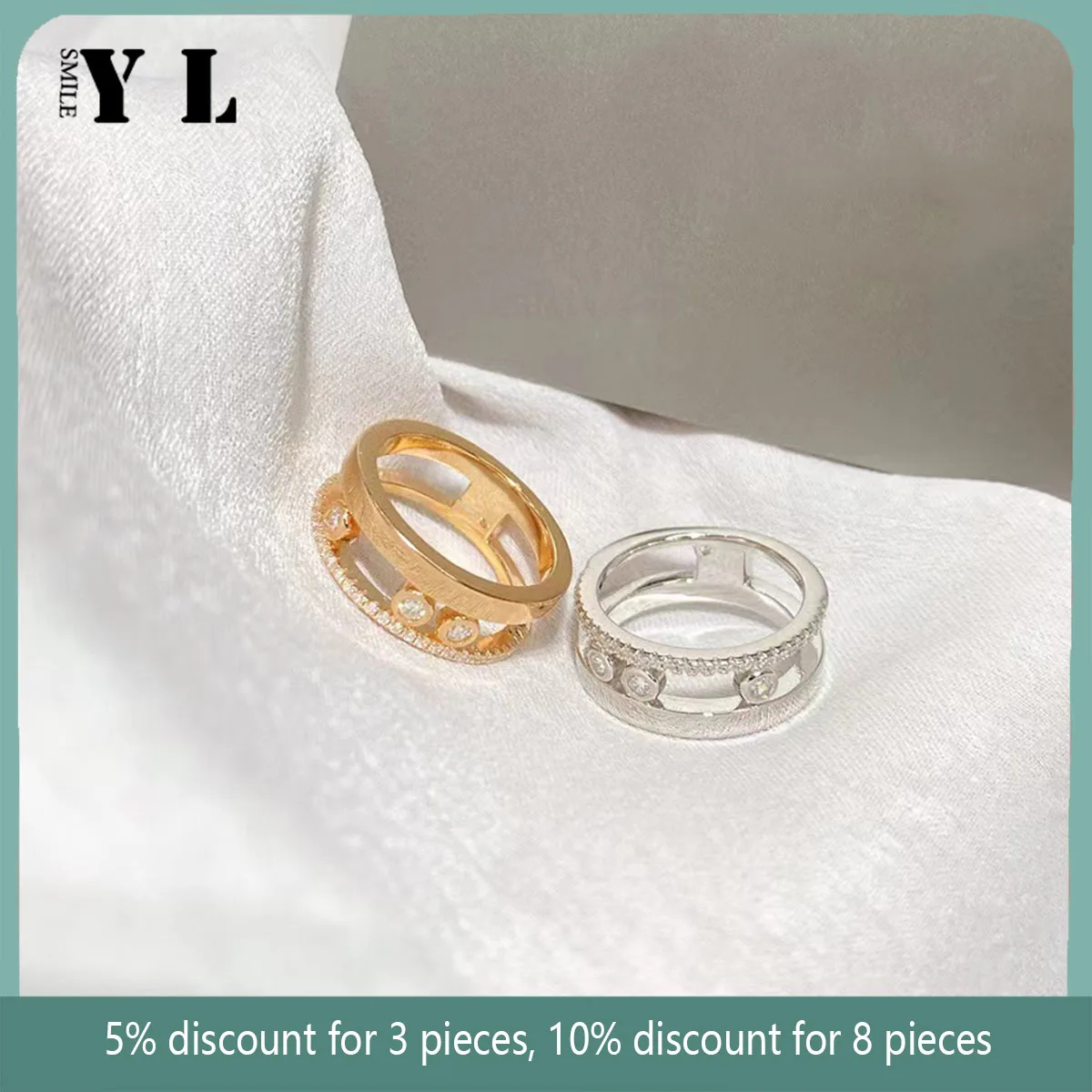 

Fashion Classic M Brand 925 Sterling Silver with Diamond V Gold Ring, Fashion Personality Simple, Fashion Goddess Ring
