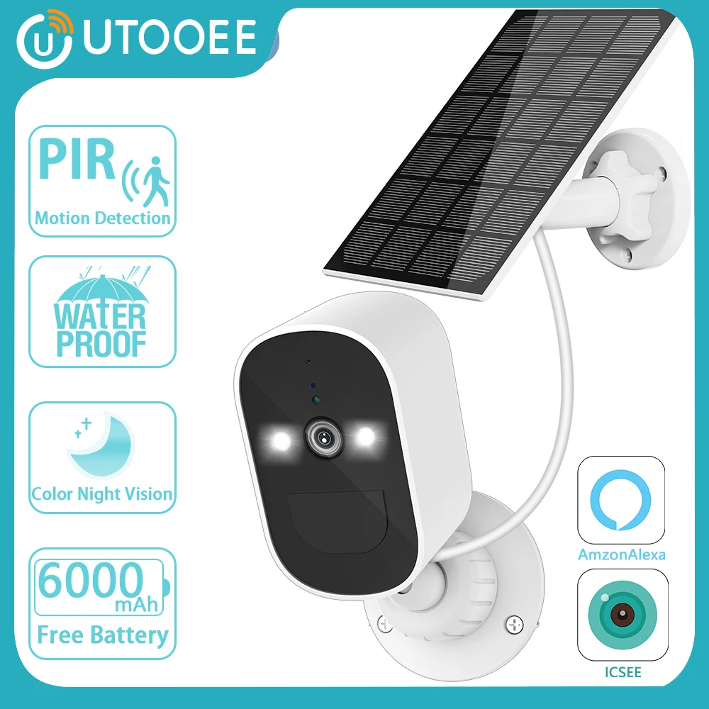 UTOOEE 5MP Surveillance Solar Camera WiFi CCTV Security Outdoor IP Camera Built In Rechargeable Battery Powered Camera iCsee