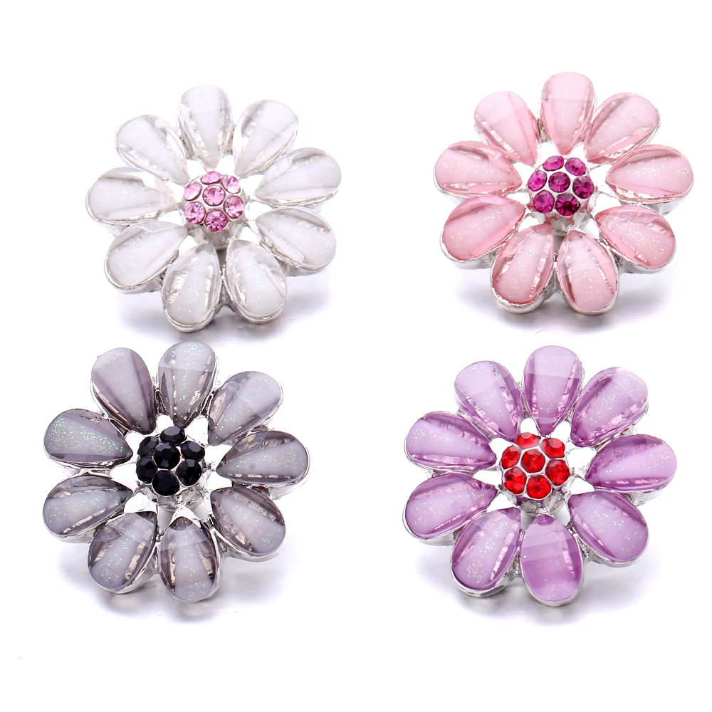 15pcs Rhinestone Flower Snap Button Jewelry DIY Ginger Charms Fit Metal Bracelet  Snaps Jewelry