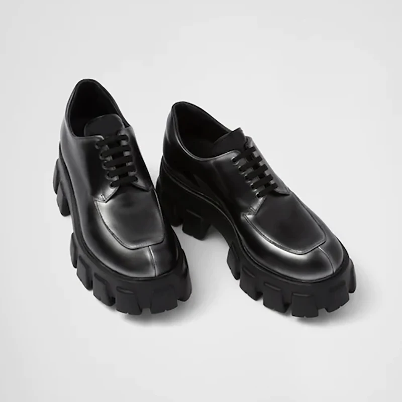 Luxury Brand Designer Women Derby Shoes Round Toe Sewing Lace-Up Flats Spring Autumn Thick Sole Platform Shoes Woman