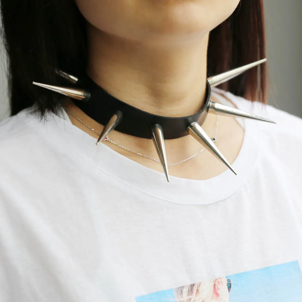 

Big Long Spiked Choker Punk Collar Women Men Rivets Studded Chocker Chunky Necklace Goth Jewelry Metal Gothic Emo Accessories