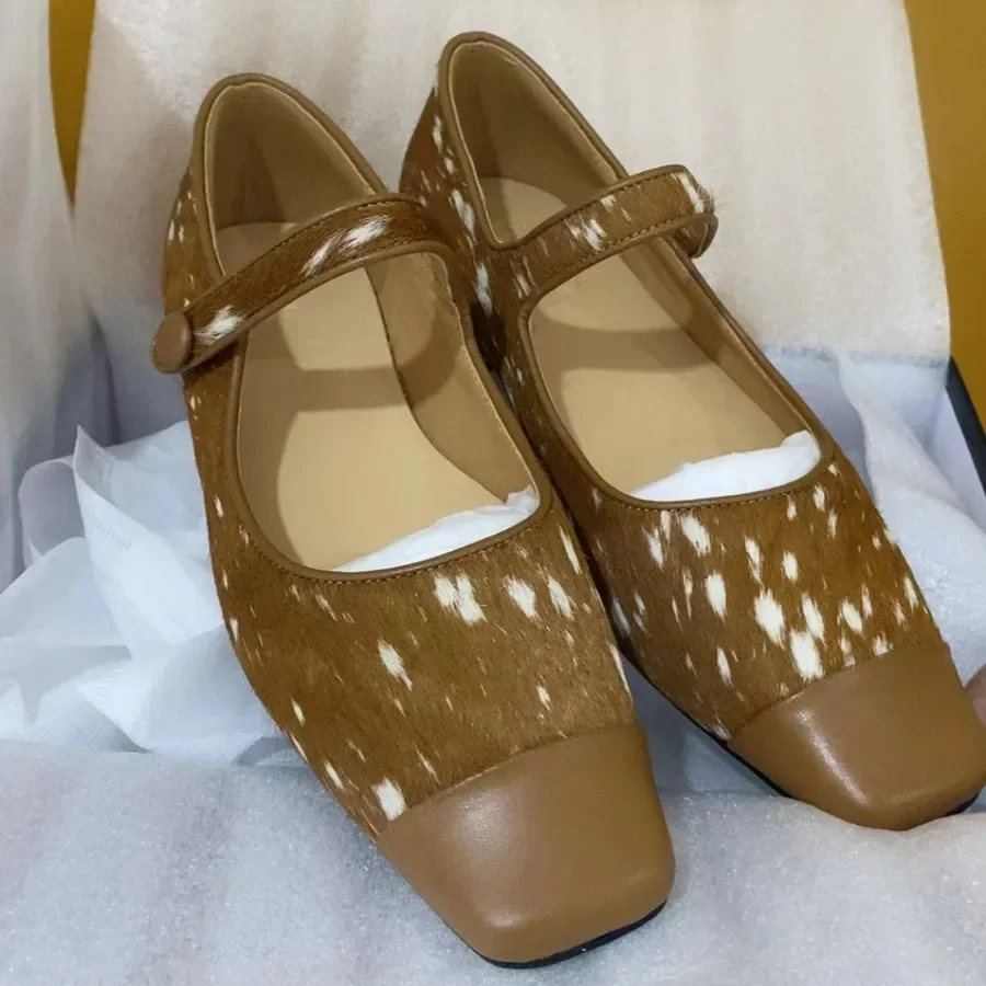 Квадратный носок ремень из конского волоса туфли-лодочки Мэри Джейн с цветными