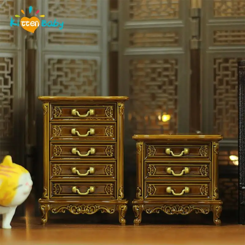 

1:12 Dollhouse Mini Furniture Bedroom Cabinet with Multi Drawers Model Toy Bedroom Living Dining Room Furniture Set for Kids