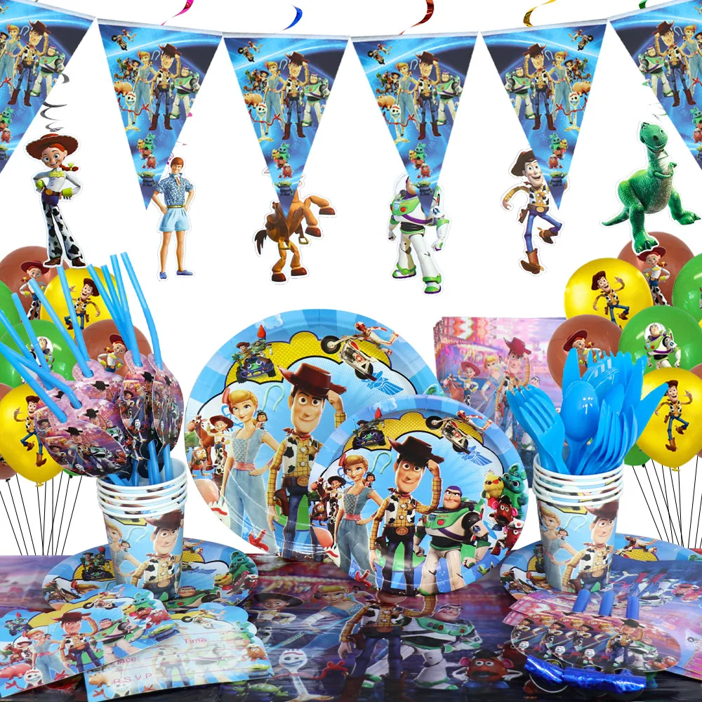 

Disney Toy Story Theme Party Supplies Set Baby Shower Disposable Tableware Paper Plates Cups Banner Kids Birthday Decorations