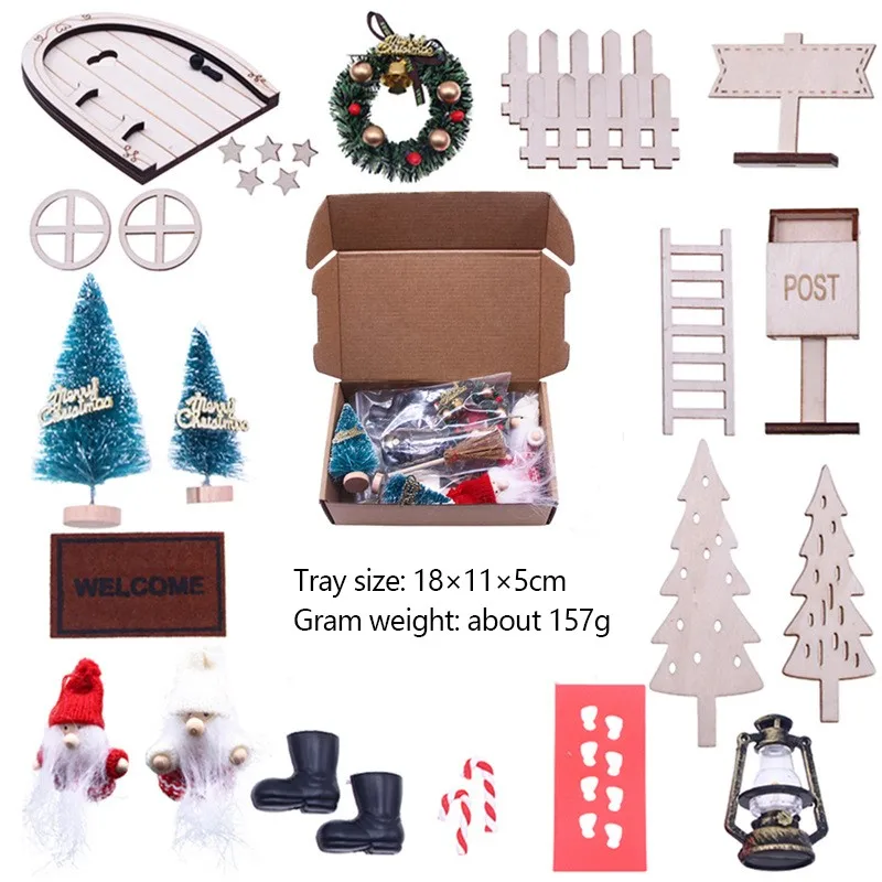 

1Set Miniature Christmas Fairy Elf Door Dollhouse Santa Claus Kerosene Lamp Xmas Tree Model House Decor Toy