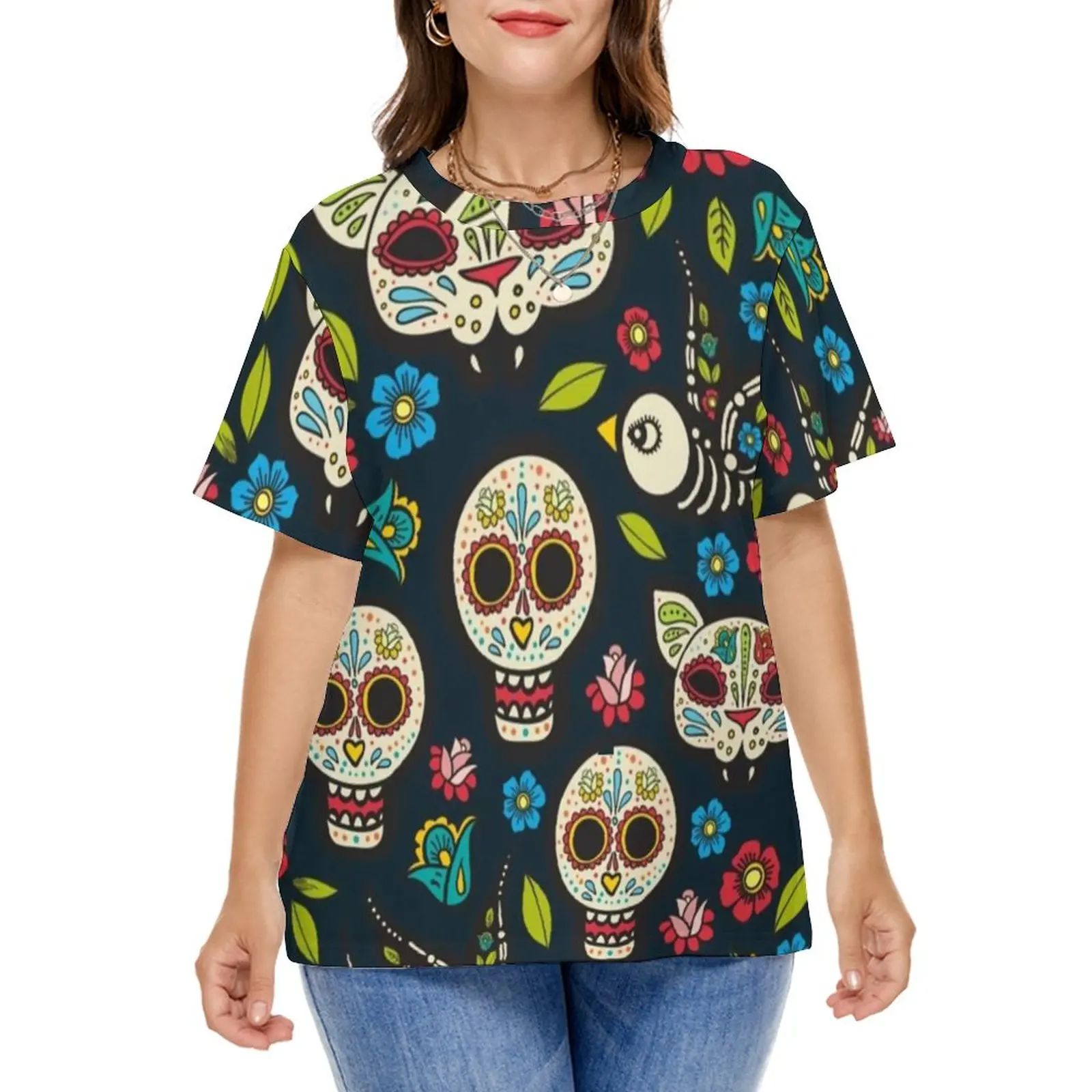Halloween Day of The Dead T Shirts Mexican Traditional Celebrates Skulls Casual T-Shirt Short Sleeve Cute Tshirt Plus Size 6XL