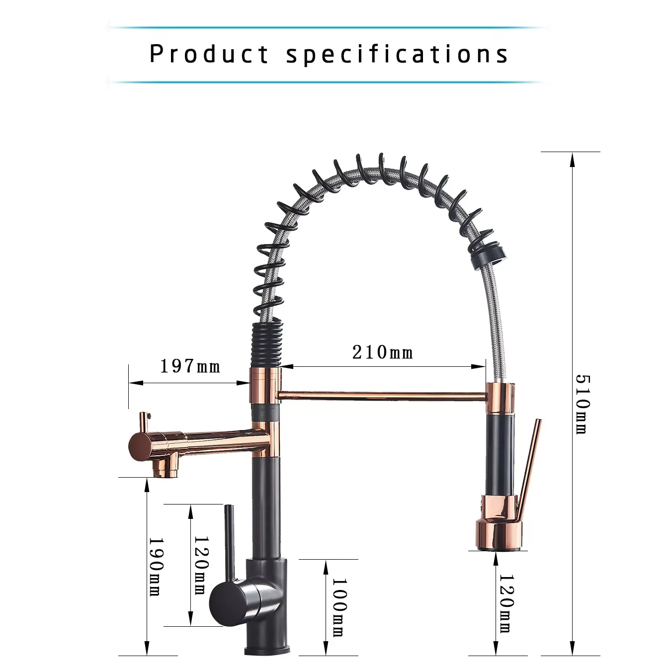 

Black and Rose Golden Spring Pull Down Kitchen Sink Faucet Hot & Cold Water Mixer Crane Tap with Dual Spout Deck Mounted