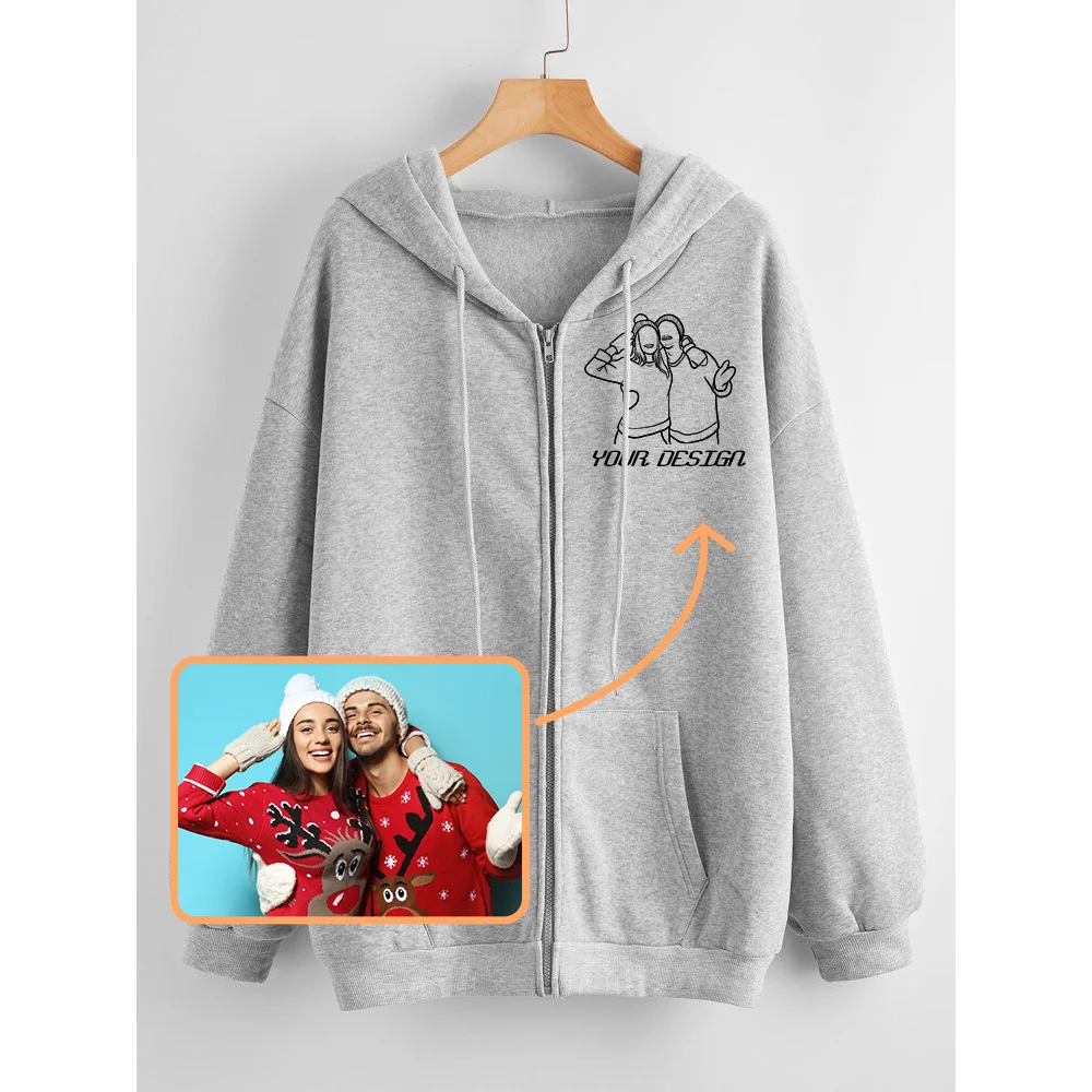 Фото простой рисунок на застежке-молнии с принтом Толстовка для женщин/мужчин