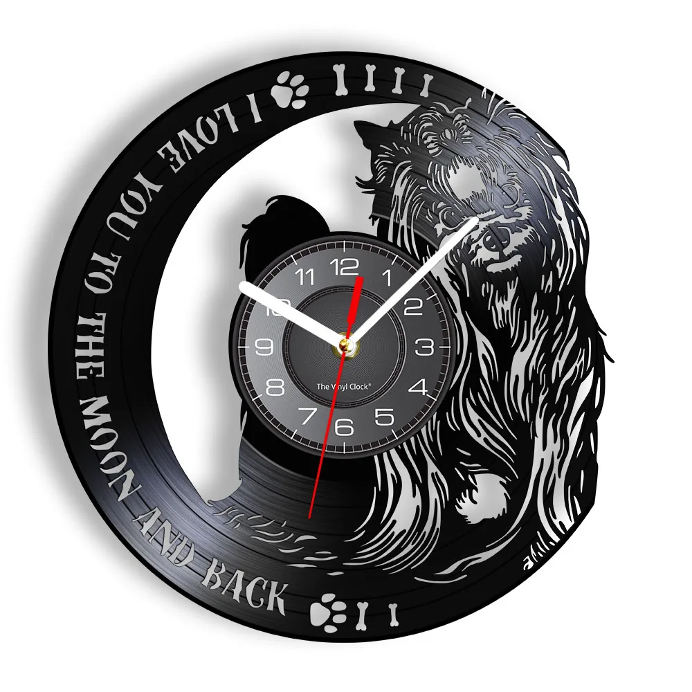 

Yorkie Terrier I Love You To The Moon And Back Pet Dog Love Quote Vinyl Record Art Clock Timepiece Silent Non-ticking Wall Clock