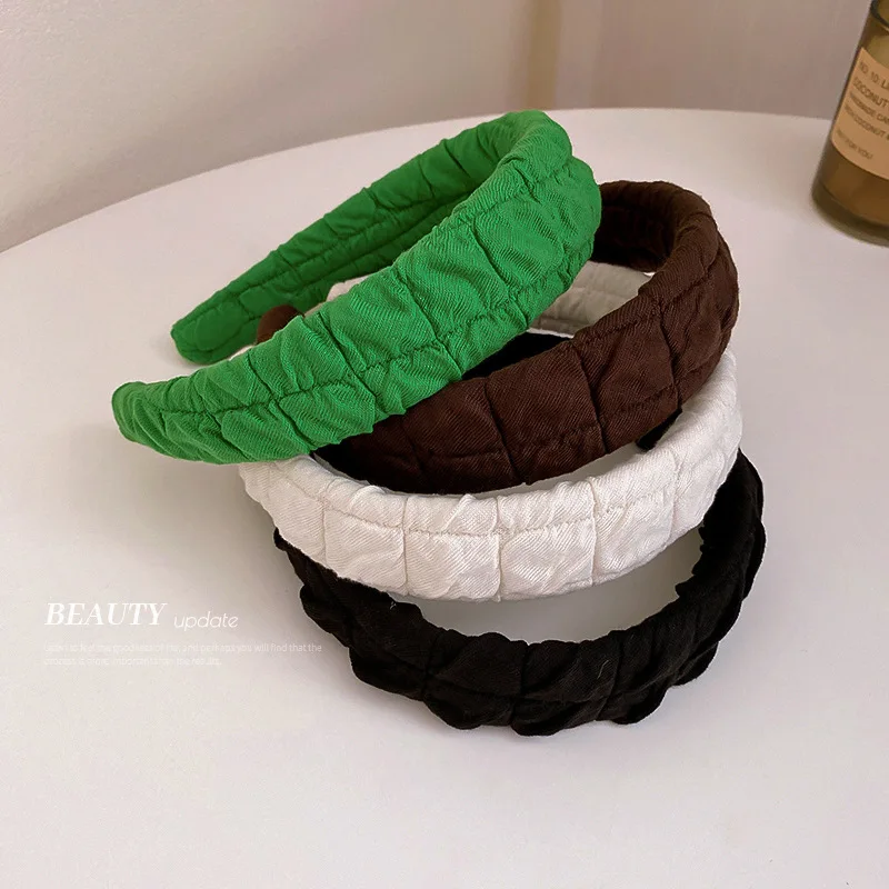 

LOVOACC Korea Candy Color Cloth Wide Brimmed Hair Band for Women Mujer Plaid Pleated Headbands Autumn Winter Hair Accessories