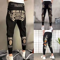 spring and summer mens fashionable cropped casual pants fashionable ankle banded pants embroidery elastic pants cargo pants men