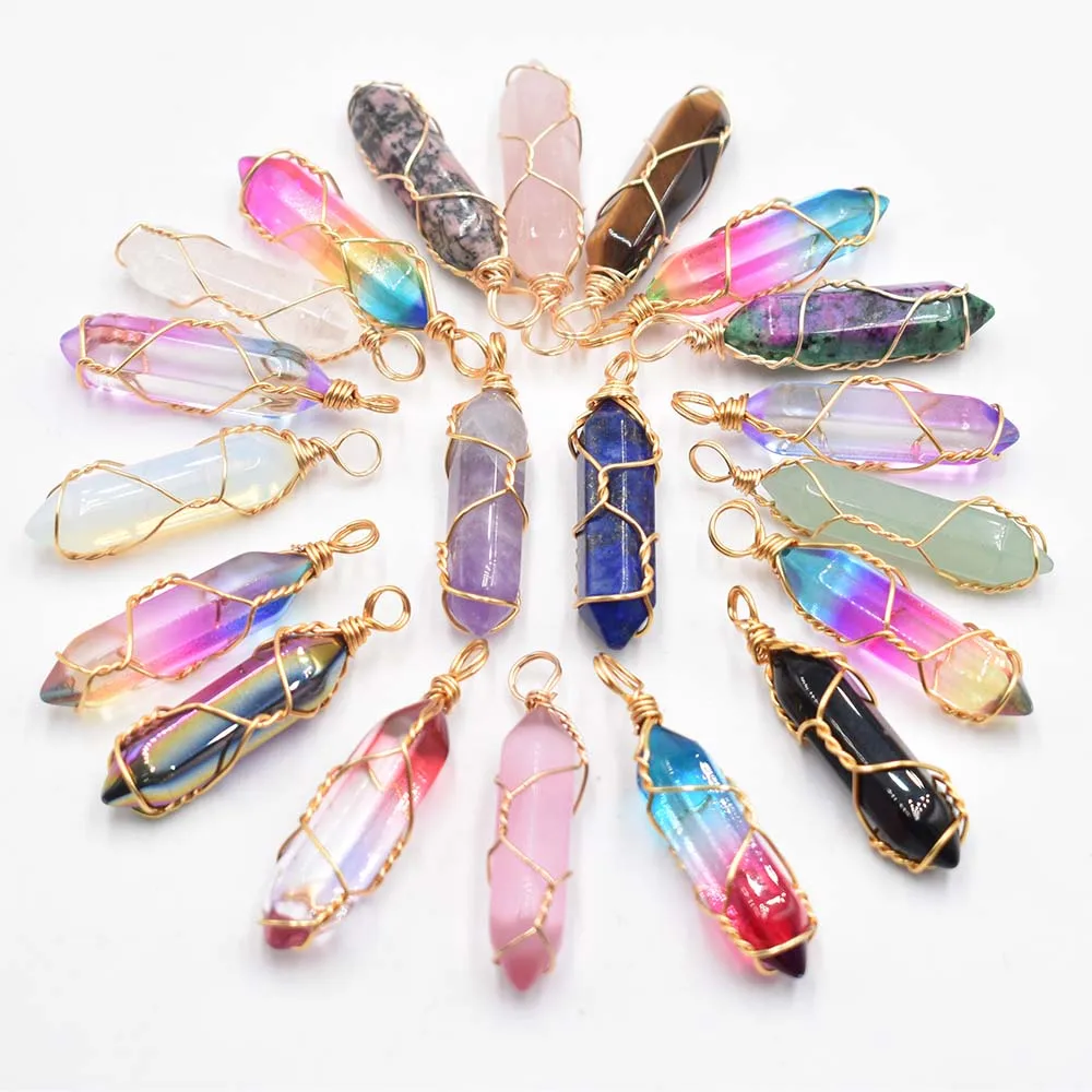 

Оптовая продажа, 20 шт./лот, натуральный тигровый глаз, камень, аметист, точечная железная проволока ручной работы, Подвески для изготовления ...