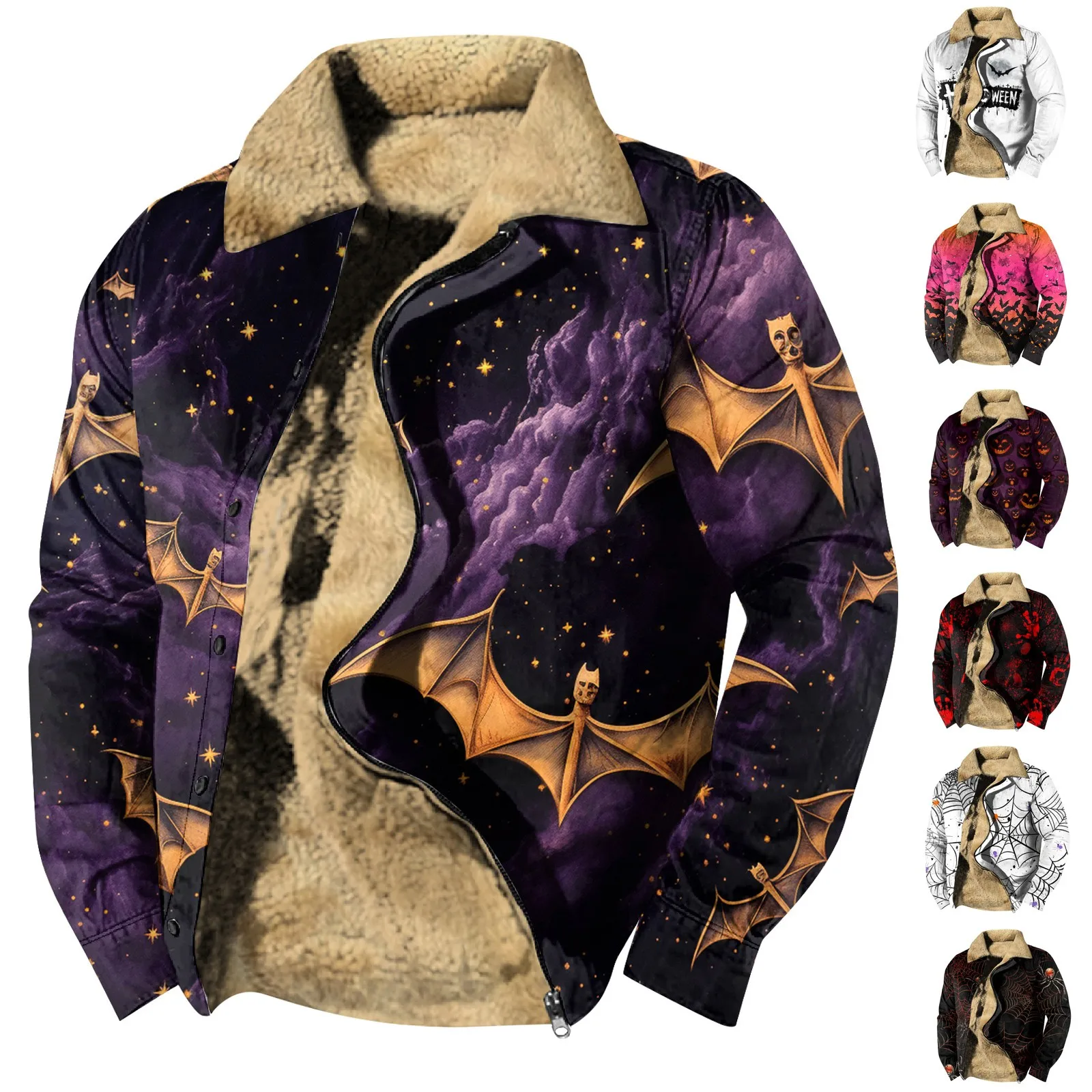 

2023 Winter New Halloween Men'S Long Sleeve Bat Blood Printed Button Lapel Jacket Casual Fashion Warm Coat Jaqueta Masculina