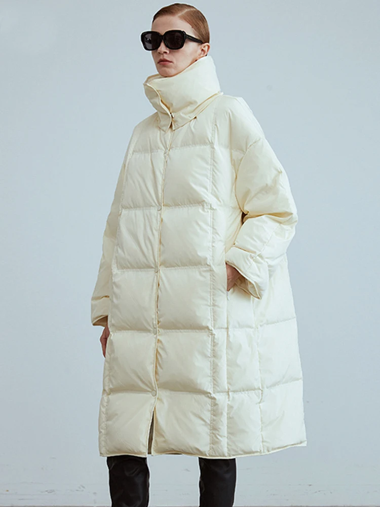 Janveny Long Puffer Jacket Women 2022 Winter Fluffy 90% White Duck Down Coat Turn-Down Collar Female Feather Clothing Waterproof
