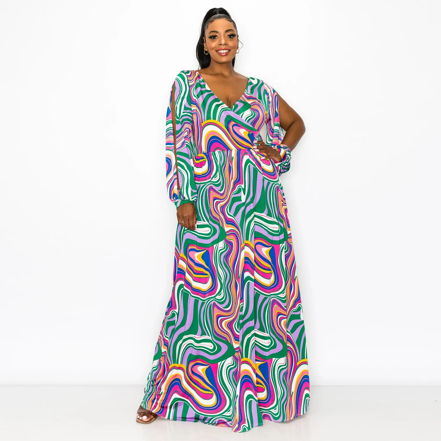 

70s Plus Size Women Fashion Print Sexy V Neck Party Gathering Long Sleeve Off Shoulder Slim Casual Dress Cosplay Costume Women