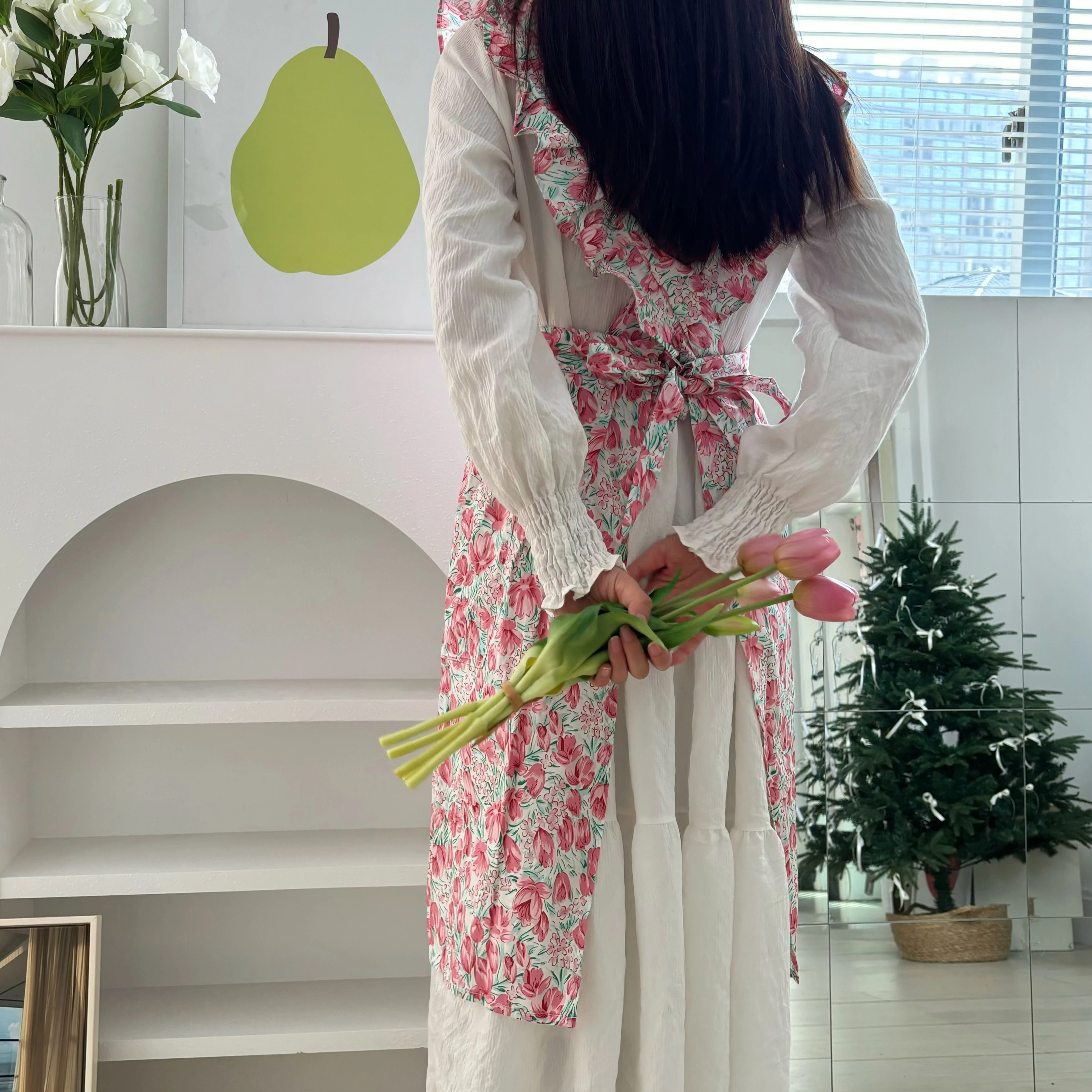 Фартук хлопковый водонепроницаемый с оборками красивый фартук принтом